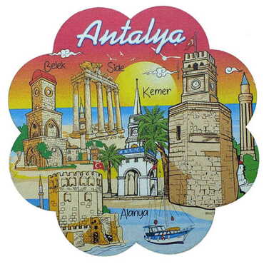 Toptan Antalya Temalı Ahşap Bardak Altlığı 90 mm - 12