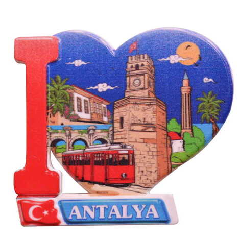 Toptan Antalya Temalı Uv Baskılı Kalp Şekilli Magnet 86x62 mm - 4