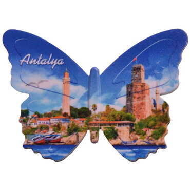 Toptan Antalya Temalı Uv Baskılı Kelebek Şekilli Magnet 80x58 mm - 8