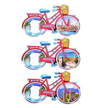 Antalya Themed Bicycle Shaped Metal Magnetic Bottle Opener 100x65 mm - 3