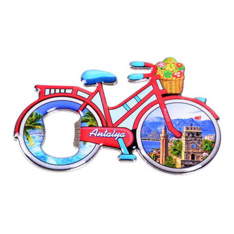 Antalya Themed Bicycle Shaped Metal Magnetic Bottle Opener 100x65 mm - 4