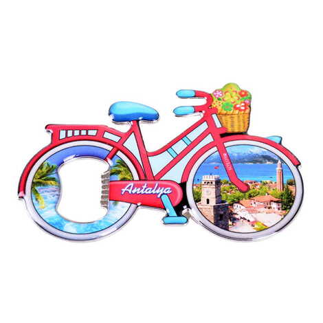 Antalya Themed Bicycle Shaped Metal Magnetic Bottle Opener 100x65 mm - 5