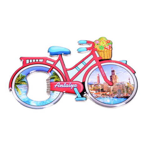 Antalya Themed Bicycle Shaped Metal Magnetic Bottle Opener 100x65 mm - 6