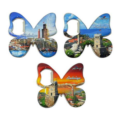 Antalya Themed Butterfly Shaped Metal Magnetic Bottle Opener 70x70 mm - 3