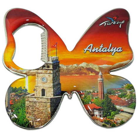 Antalya Themed Butterfly Shaped Metal Magnetic Bottle Opener 70x70 mm - 4