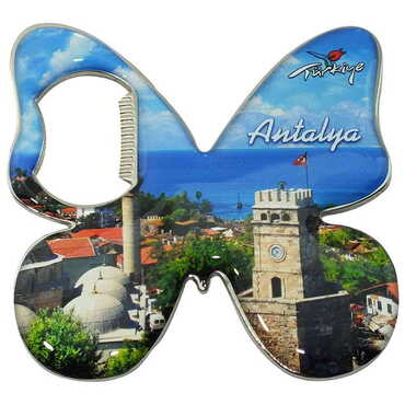 Antalya Themed Butterfly Shaped Metal Magnetic Bottle Opener 70x70 mm - 5