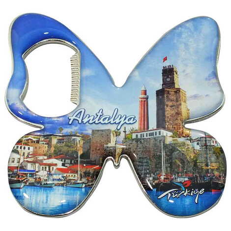 Antalya Themed Butterfly Shaped Metal Magnetic Bottle Opener 70x70 mm - 6