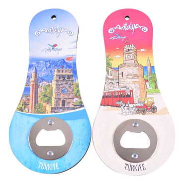 Antalya Themed Classic Shaped Printed MDF Wooden Bottle Opener 170x79 mm - 3