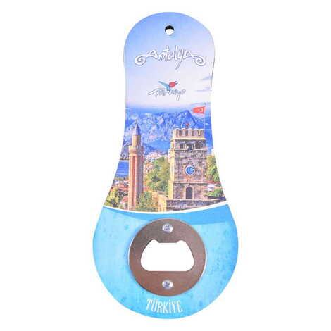 Antalya Themed Classic Shaped Printed MDF Wooden Bottle Opener 170x79 mm - 4