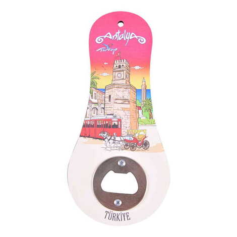 Antalya Themed Classic Shaped Printed MDF Wooden Bottle Opener 170x79 mm - 5