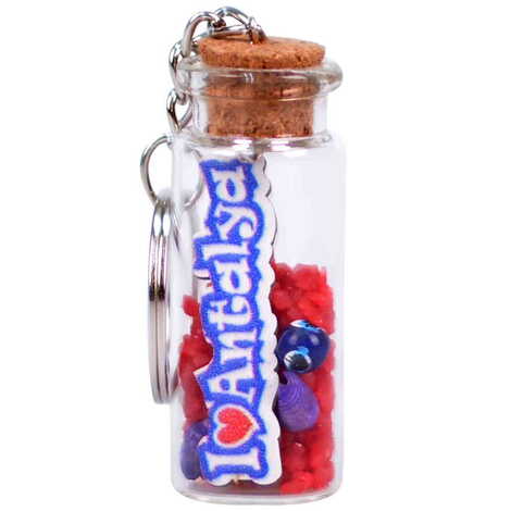 Antalya Themed Collectible Glass Bottle Shape Keychain - 12