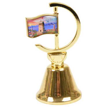 Antalya Themed Collectible Souvenir Double Face Metal Spinner Flag Bell - Golden Color - 3