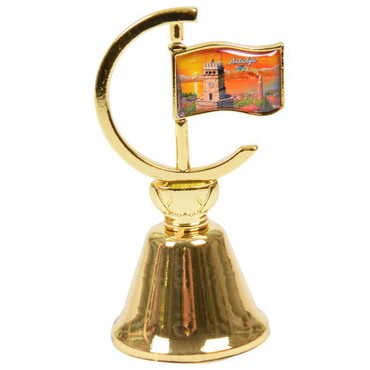 Antalya Themed Collectible Souvenir Double Face Metal Spinner Flag Bell - Golden Color - 4