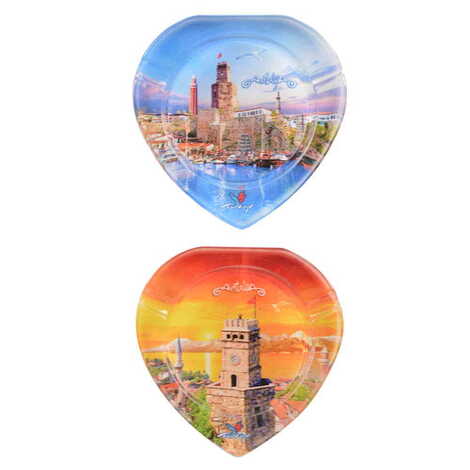 Antalya Themed Custom Printed Heart Shaped Glass Ashtray - 3