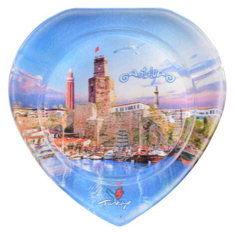 Antalya Themed Custom Printed Heart Shaped Glass Ashtray - 4