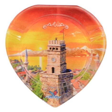 Antalya Themed Custom Printed Heart Shaped Glass Ashtray - 5