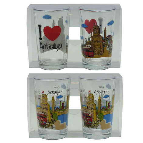 Antalya Themed Custom Printed Turkish Coffee Water Glass of 2 pcs - 2