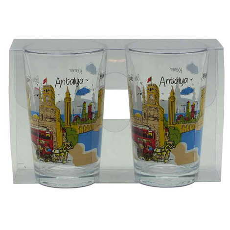 Antalya Themed Custom Printed Turkish Coffee Water Glass of 2 pcs - 3