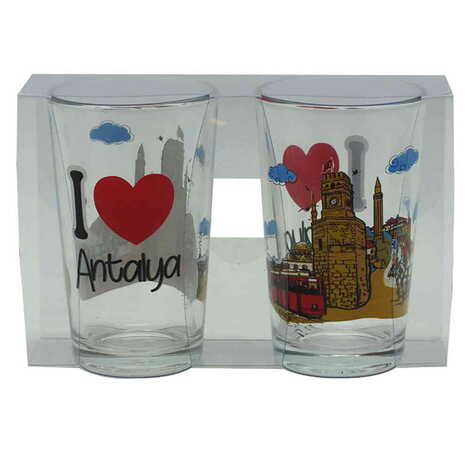 Antalya Themed Custom Printed Turkish Coffee Water Glass of 2 pcs - 4