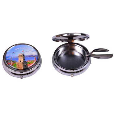 Antalya Themed Customised Metal Epoxy Travel Pocket Ashtray 50x15 mm - 5