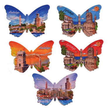 Antalya Themed Customised UV Printed Plastic Base Butterfly Shaped Fridge Magnet 80x58 mm - 3