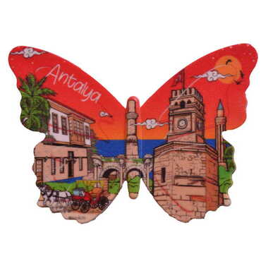 Antalya Themed Customised UV Printed Plastic Base Butterfly Shaped Fridge Magnet 80x58 mm - 5