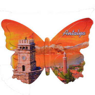 Antalya Themed Customised UV Printed Plastic Base Butterfly Shaped Fridge Magnet 80x58 mm - 6