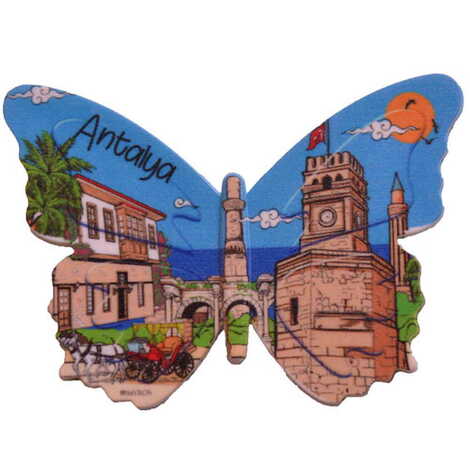 Antalya Themed Customised UV Printed Plastic Base Butterfly Shaped Fridge Magnet 80x58 mm - 7