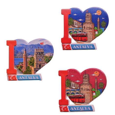 Antalya Themed Customised UV Printed Plastic Base Heart Shaped Fridge Magnet 86x62 mm - 3