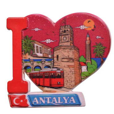 Antalya Themed Customised UV Printed Plastic Base Heart Shaped Fridge Magnet 86x62 mm - 5