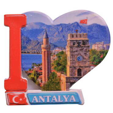 Antalya Themed Customised UV Printed Plastic Base Heart Shaped Fridge Magnet 86x62 mm - 6