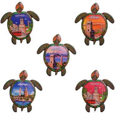 Antalya Themed Customised UV Printed Plastic Base Turtle Shaped Fridge Magnet 80x74 mm - 2