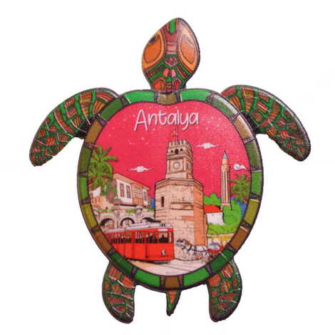 Antalya Themed Customised UV Printed Plastic Base Turtle Shaped Fridge Magnet 80x74 mm - 3