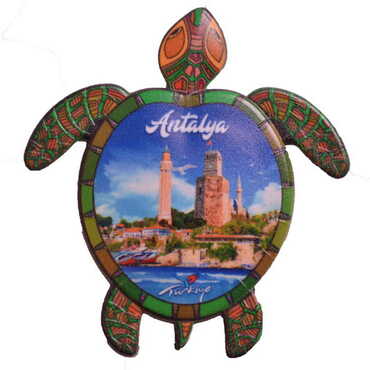 Antalya Themed Customised UV Printed Plastic Base Turtle Shaped Fridge Magnet 80x74 mm - 4