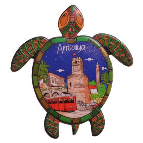 Antalya Themed Customised UV Printed Plastic Base Turtle Shaped Fridge Magnet 80x74 mm - 6