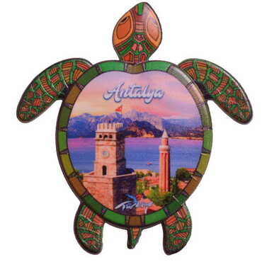 Antalya Themed Customised UV Printed Plastic Base Turtle Shaped Fridge Magnet 80x74 mm - 7