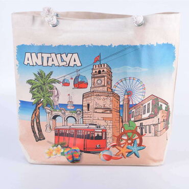 Antalya Themed Digital Printed Kanvas Beach Bag 35x40 cm - 3