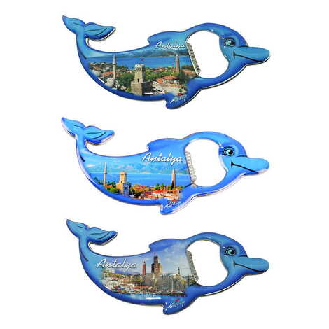 Antalya Themed Dolphin Shaped Metal Magnetic Bottle Opener 102x67 mm - 3