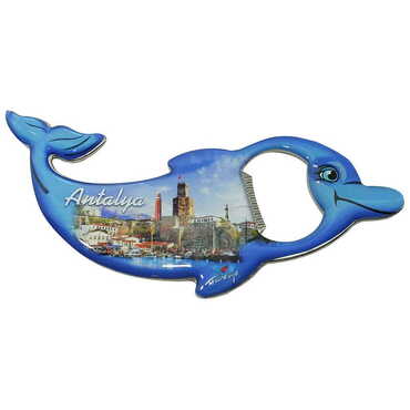 Antalya Themed Dolphin Shaped Metal Magnetic Bottle Opener 102x67 mm - 4