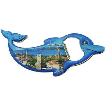 Antalya Themed Dolphin Shaped Metal Magnetic Bottle Opener 102x67 mm - 5