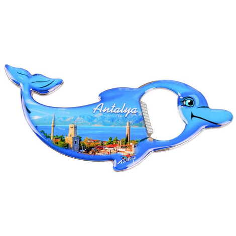 Antalya Themed Dolphin Shaped Metal Magnetic Bottle Opener 102x67 mm - 6