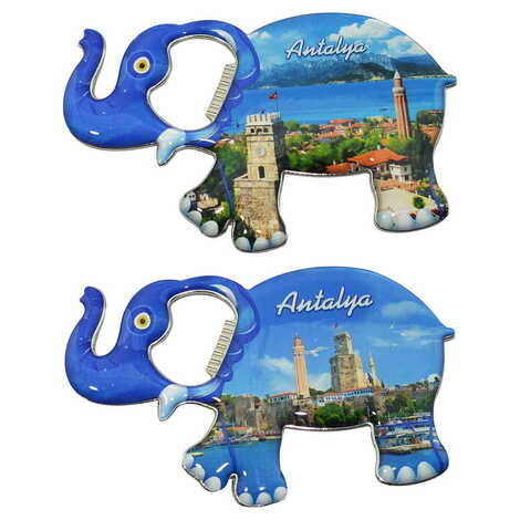 Antalya Themed Elephant Shaped Metal Magnetic Bottle Opener 100x60 mm - 2