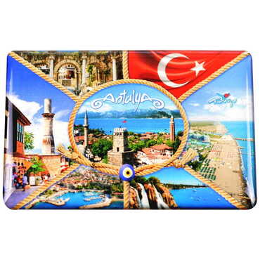 Antalya Themed Epoxy Dome Rectangle Souvenir Fridge Magnet 80x55 cm - 12