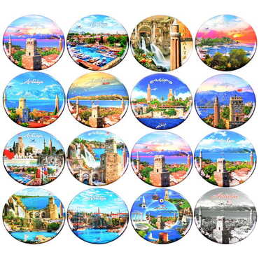 Antalya Themed Epoxy Dome Round Souvenir Fridge Magnet 67 mm - 2