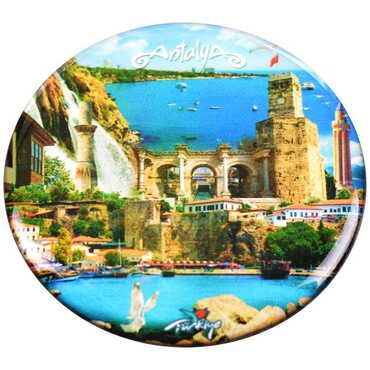 Antalya Themed Epoxy Dome Round Souvenir Fridge Magnet 67 mm - 3