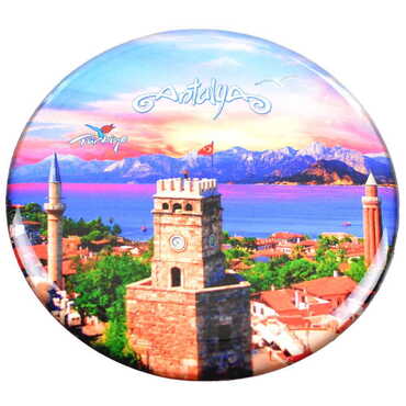 Antalya Themed Epoxy Dome Round Souvenir Fridge Magnet 67 mm - 7