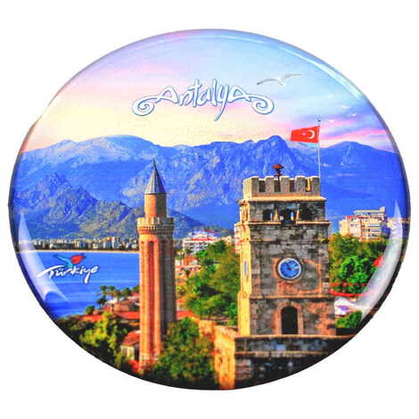 Antalya Themed Epoxy Dome Round Souvenir Fridge Magnet 67 mm - 8