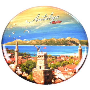 Antalya Themed Epoxy Dome Round Souvenir Fridge Magnet 67 mm - 10