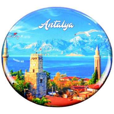 Antalya Themed Epoxy Dome Round Souvenir Fridge Magnet 67 mm - 11