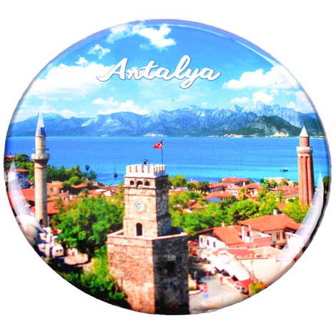 Antalya Themed Epoxy Dome Round Souvenir Fridge Magnet 67 mm - 12